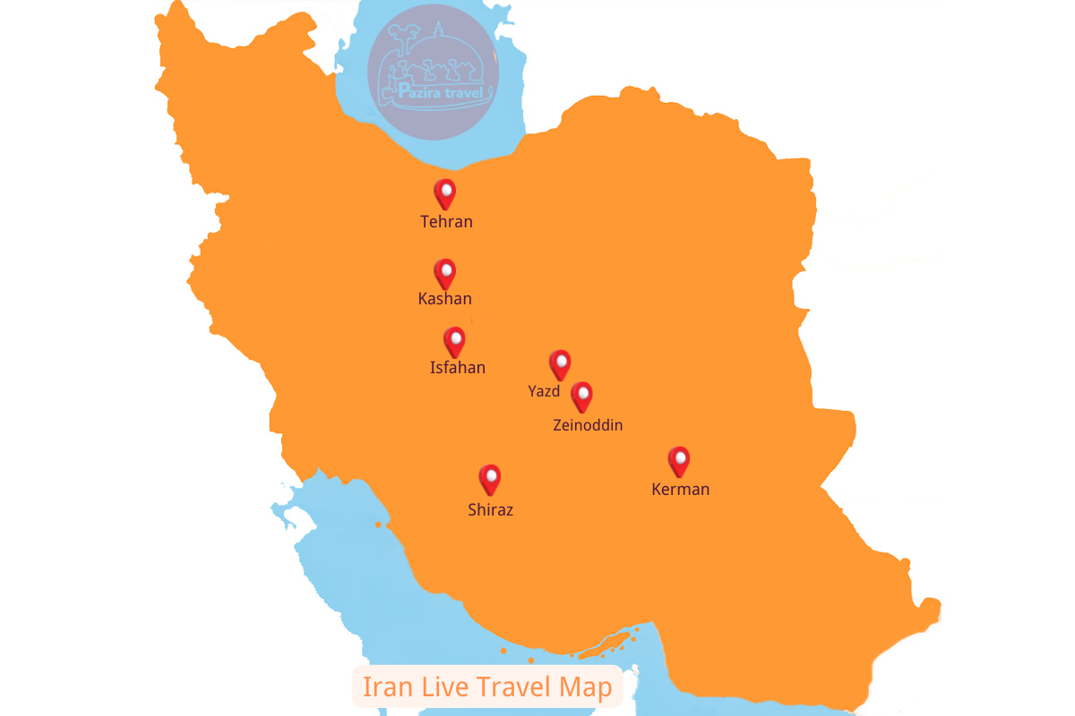 Explorez l'itinéraire Voyage Vivant en Iran sur la carte !