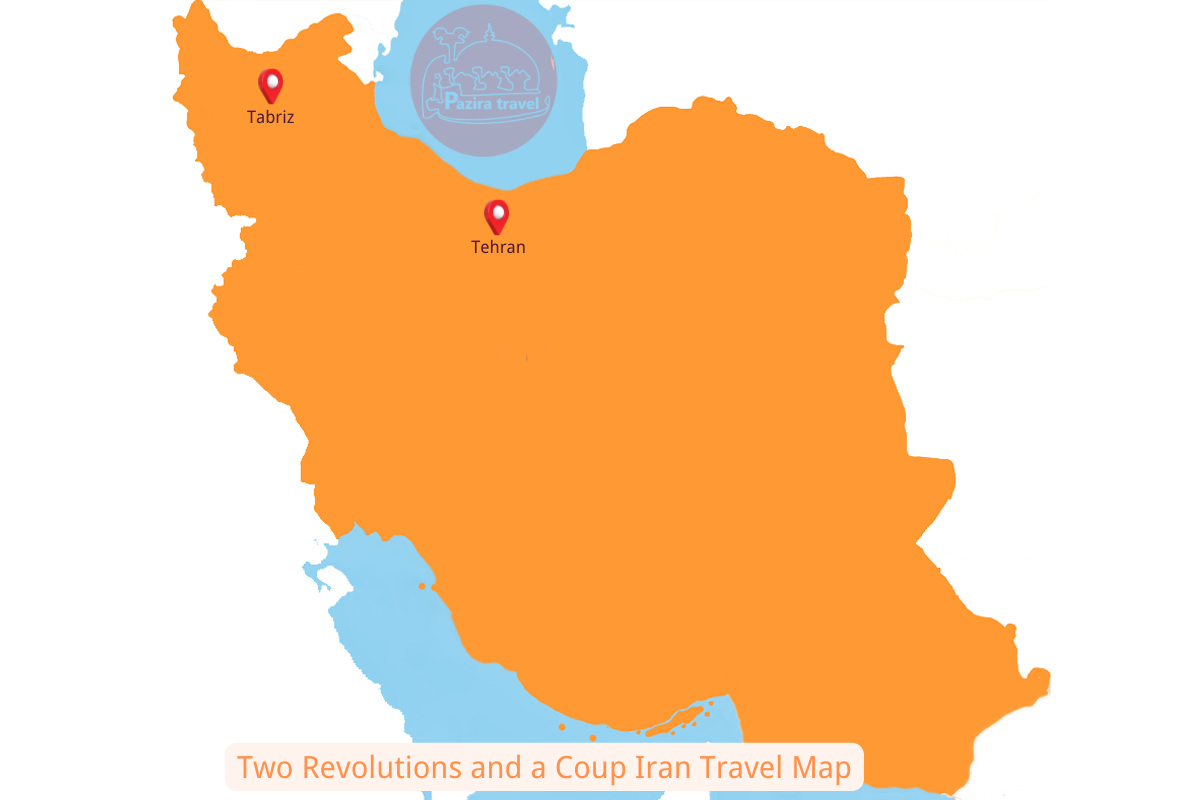 Explorez l'itinéraire du voyage en Iran à travers deux révolutions et un coup d'État sur la carte !