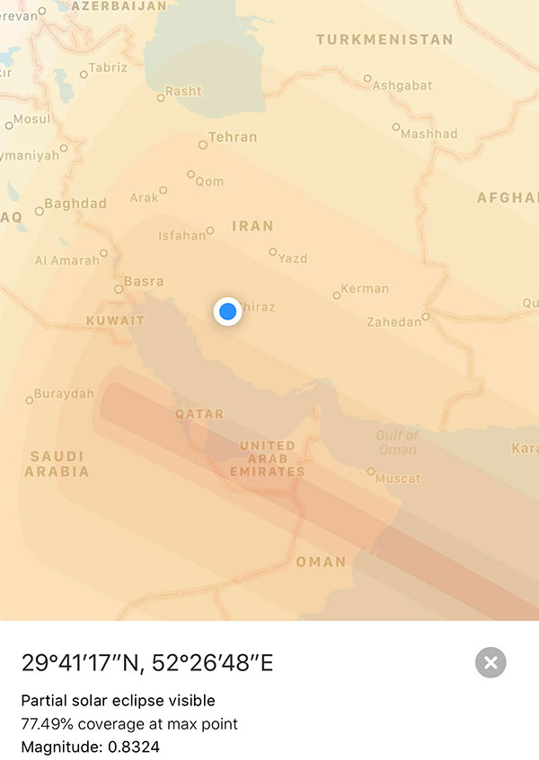 solar eclipse Iran map